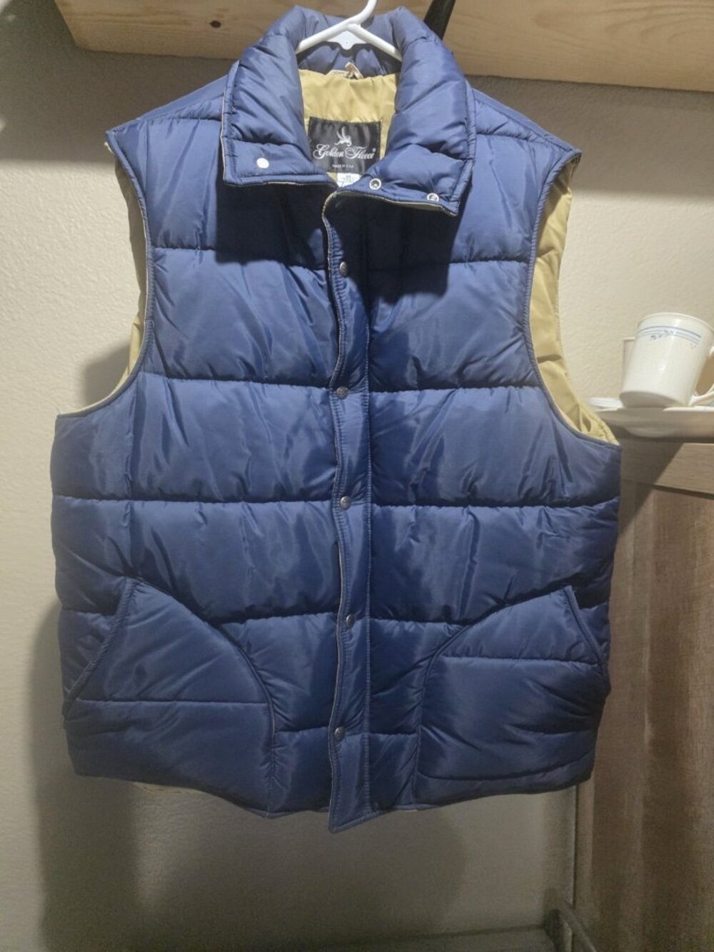 Golden Fleece Vintage Puffer Vest Men Made In USA Zip Up Button Up Blue XL Tall